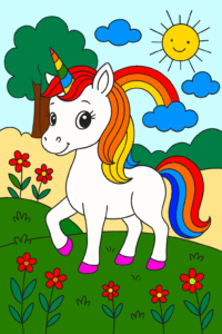 Ausmalbild Einhorn 1 ausgemalt